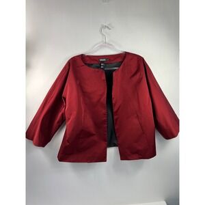 DKNY Open Front‎ Jacket Women's Sz M Red 3/4 Dolman Sleeve Lined